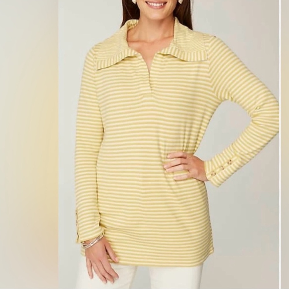 J. Jill stripped Soft Knit Collared yellow Tunic- PETITE